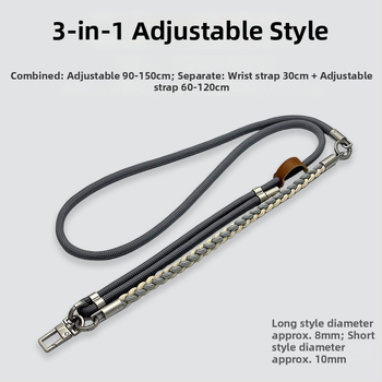 Ланярд за мобилен телефон, три в едно, ръчно преплетен полиестерен шнур, регулируем за носене на врата, метална катарама, унисекс