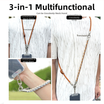 Ланярд за мобилен телефон, три в едно, ръчно преплетен полиестерен шнур, регулируем за носене на врата, метална катарама, унисекс