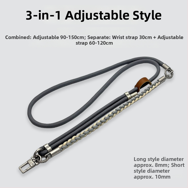 Kolm ühes mobiiltelefone kaelarihm, käsitsi kootud polüestri köis, reguleeritav kaela, metallist klips, unisex