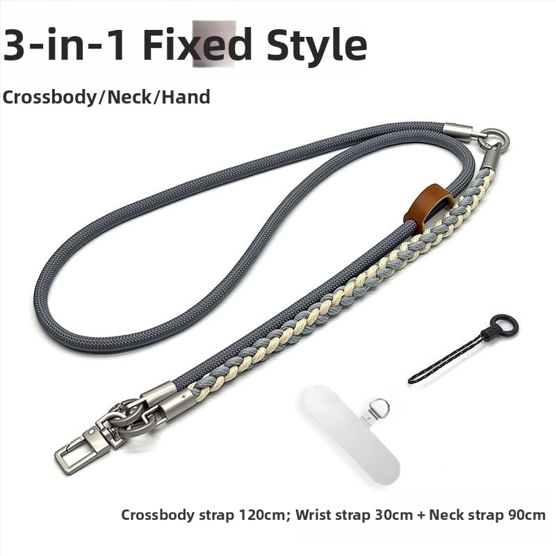 Ланярд за мобилен телефон, три в едно, ръчно преплетен полиестерен шнур, регулируем за носене на врата, метална катарама, унисекс