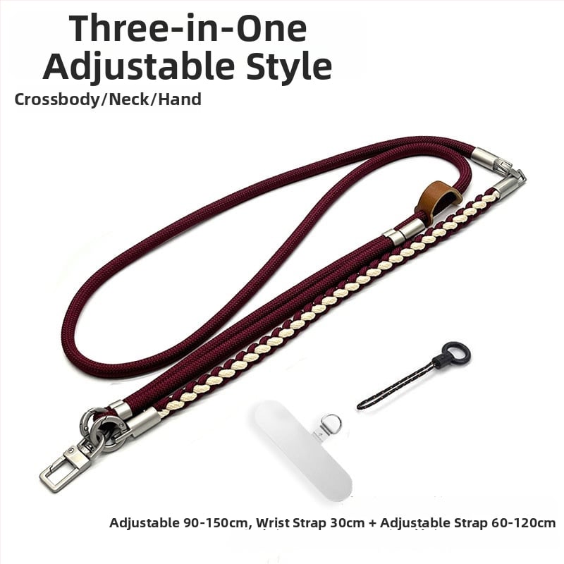 Ланярд за мобилен телефон, три в едно, ръчно преплетен полиестерен шнур, регулируем за носене на врата, метална катарама, унисекс