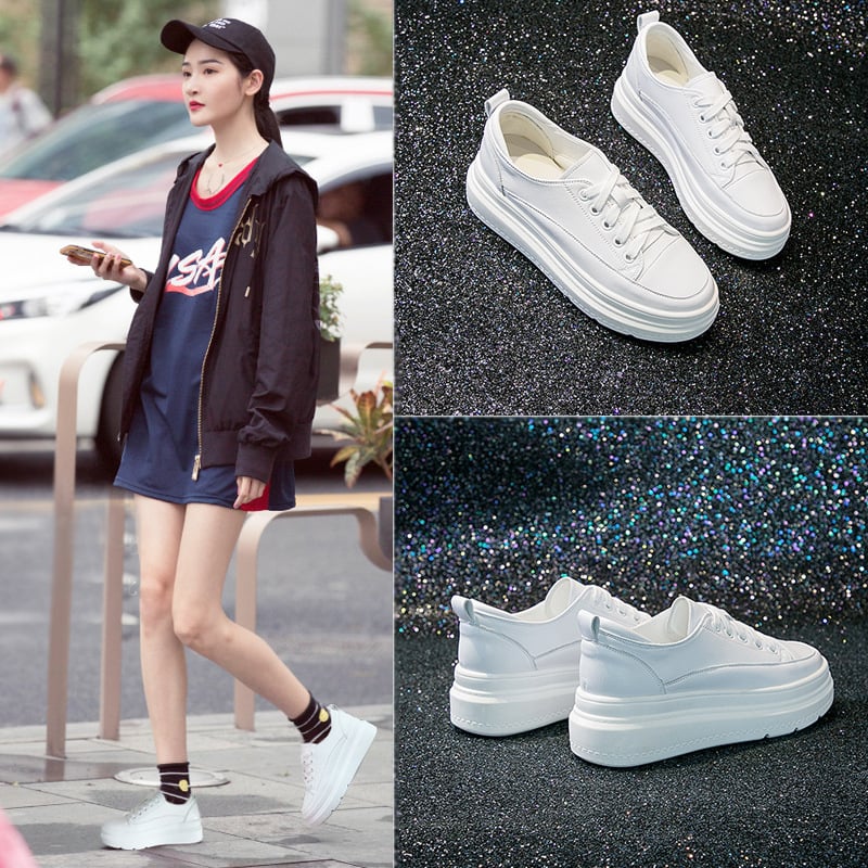 Moteriški platforminiai sportbačiai moterims su aukštinančia platforma, Korėjietiško stiliaus, mikropluošto viršus, PU padukas, kulno aukštis 6–8 cm