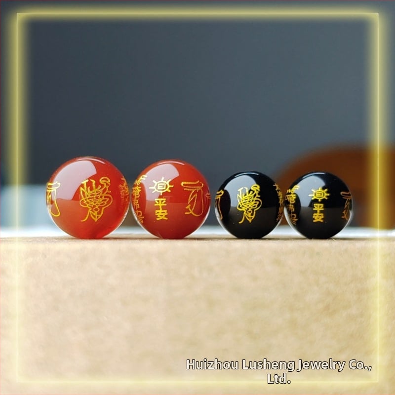 Okrugle perle Taisui talisman, ahat/staklo, uzorak teksta totem, toplinsko pečaćenje/graviranje/elektroplating, vrhunske bubnjarske perle za DIY dodatke