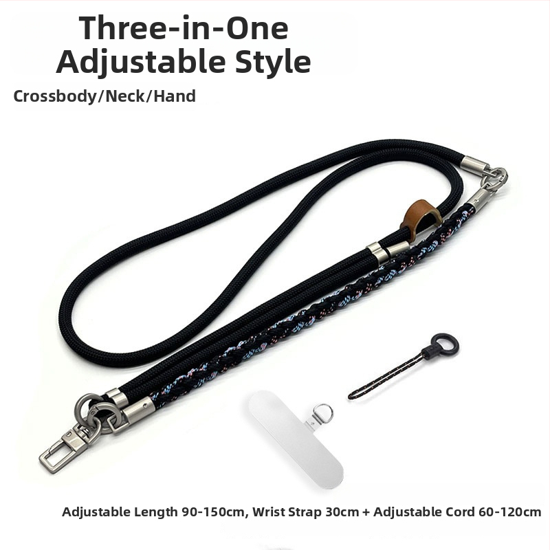 Телефонен шнур за мобилен телефон - ръчно преплетено полиестерно въже, регулируем през врата, унисекс, метална катарама, персонализация