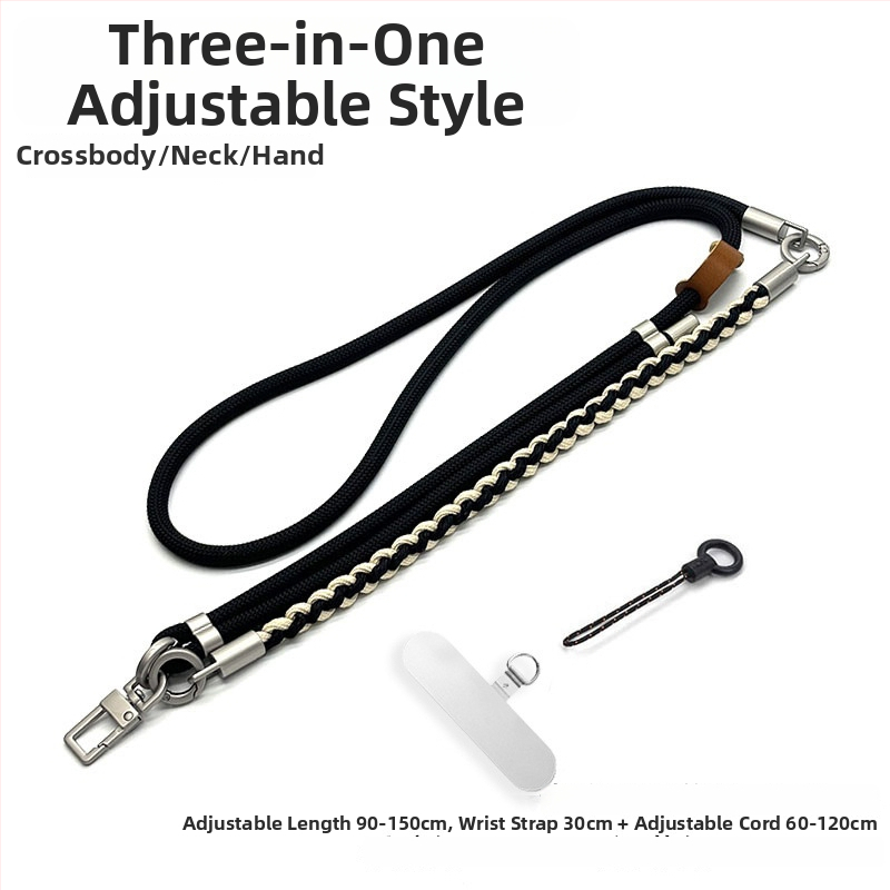 Телефонен шнур за мобилен телефон - ръчно преплетено полиестерно въже, регулируем през врата, унисекс, метална катарама, персонализация