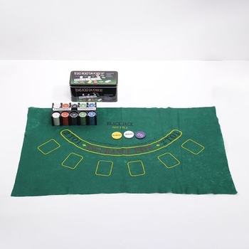 Комплект чипове за покер за Тексас Холдем, 21-пойнтов, 200 чипа, метална кутия и покривка за маса