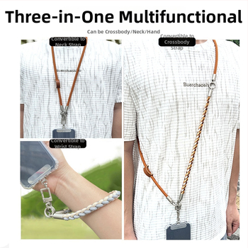 3-в-1 каишка за телефон за през рамо, ръчно плетена полиестерна връзка с метална катарама, унисекс стил, регулируема през врата, възможност за печат на лого
