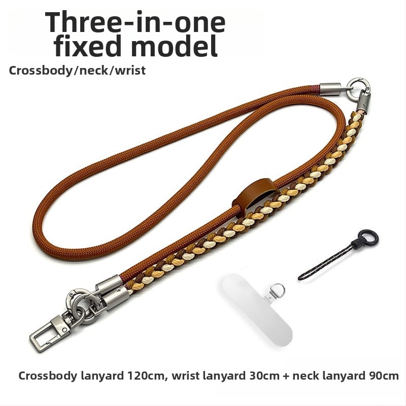 3-в-1 каишка за телефон за през рамо, ръчно плетена полиестерна връзка с метална катарама, унисекс стил, регулируема през врата, възможност за печат на лого