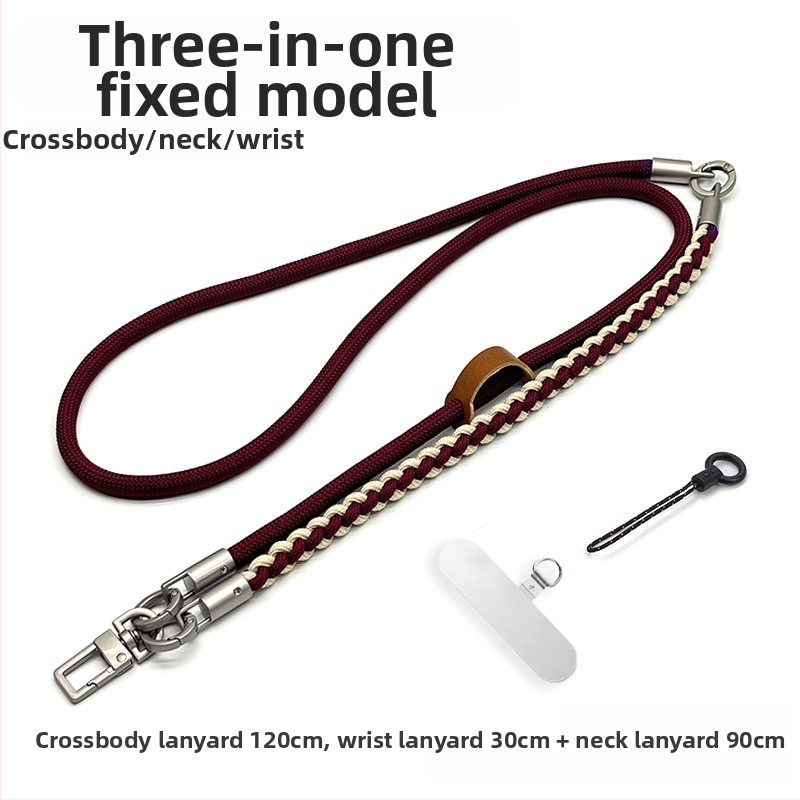 3-в-1 каишка за телефон за през рамо, ръчно плетена полиестерна връзка с метална катарама, унисекс стил, регулируема през врата, възможност за печат на лого