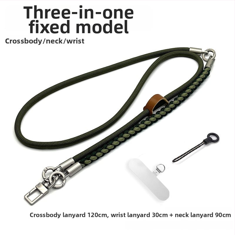 3-в-1 каишка за телефон за през рамо, ръчно плетена полиестерна връзка с метална катарама, унисекс стил, регулируема през врата, възможност за печат на лого