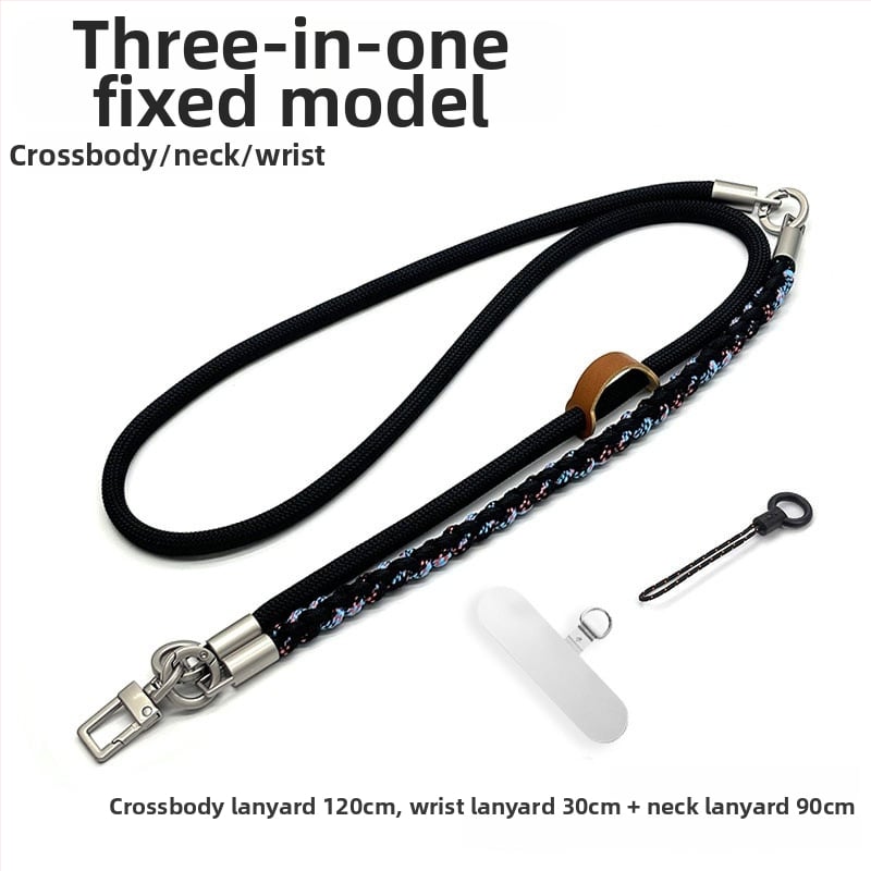 3-в-1 каишка за телефон за през рамо, ръчно плетена полиестерна връзка с метална катарама, унисекс стил, регулируема през врата, възможност за печат на лого