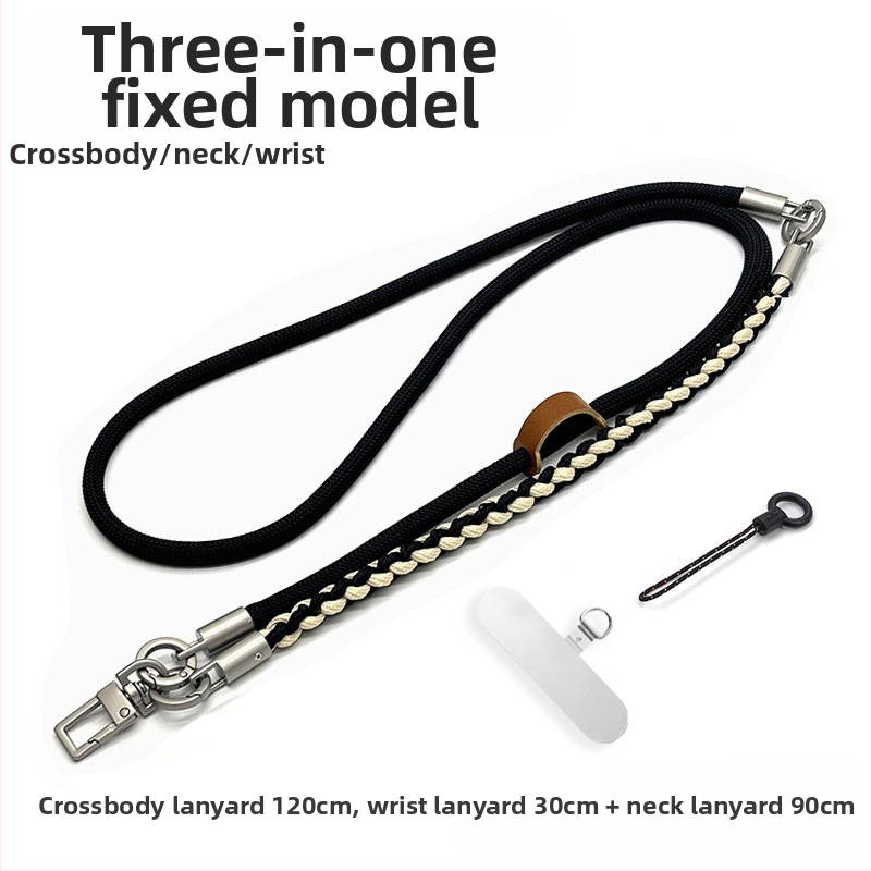 3-в-1 каишка за телефон за през рамо, ръчно плетена полиестерна връзка с метална катарама, унисекс стил, регулируема през врата, възможност за печат на лого