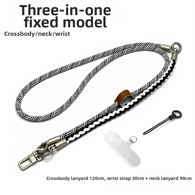 3-в-1 каишка за телефон за през рамо, ръчно плетена полиестерна връзка с метална катарама, унисекс стил, регулируема през врата, възможност за печат на лого