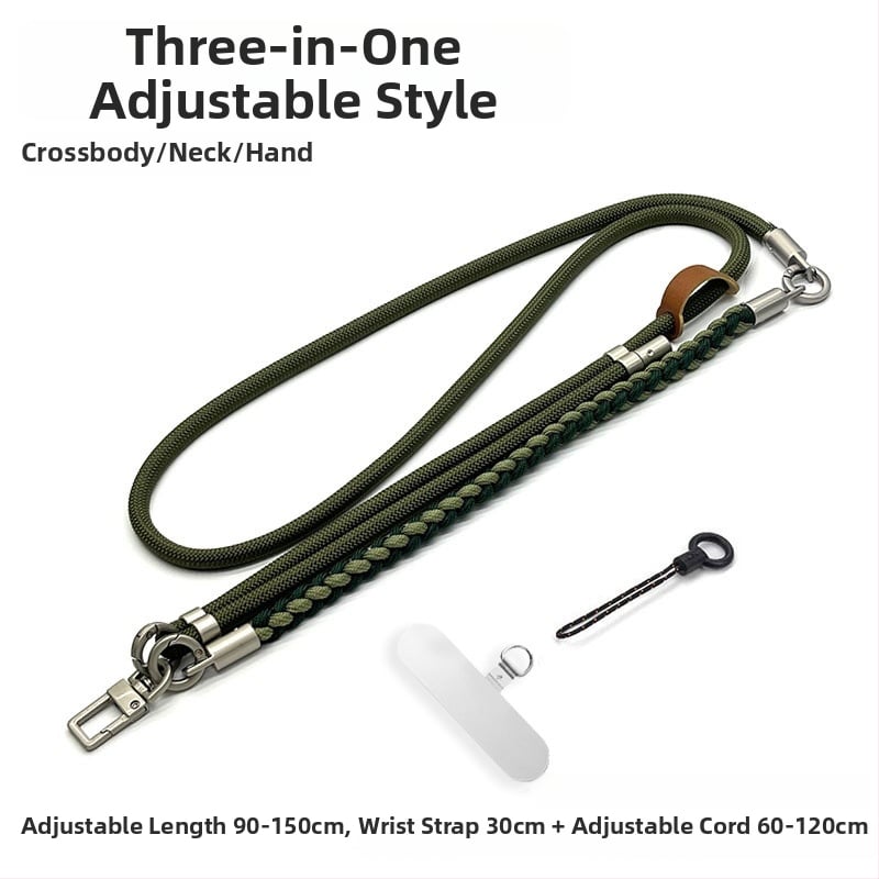 3-в-1 каишка за телефон за през рамо, ръчно плетена полиестерна връзка с метална катарама, унисекс стил, регулируема през врата, възможност за печат на лого