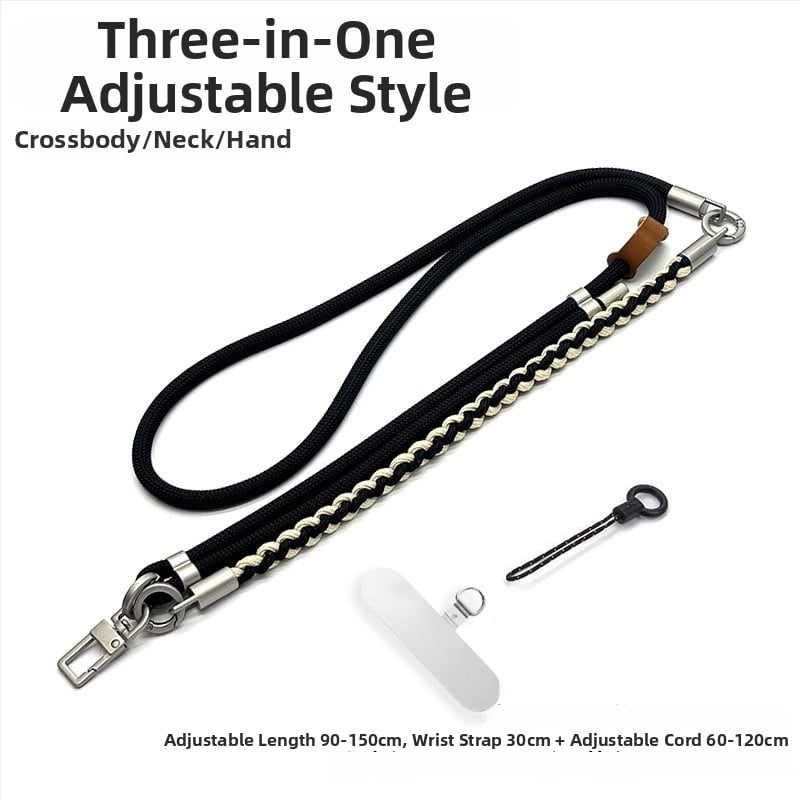 3-в-1 каишка за телефон за през рамо, ръчно плетена полиестерна връзка с метална катарама, унисекс стил, регулируема през врата, възможност за печат на лого