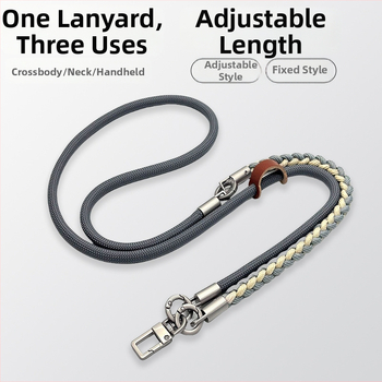 Ланярд за мобилен телефон, ръчно плетено полиестерно въже, кръстосано през тялото дизайн, регулируема дължина за врата, метална катарама, възможност за печат на лого