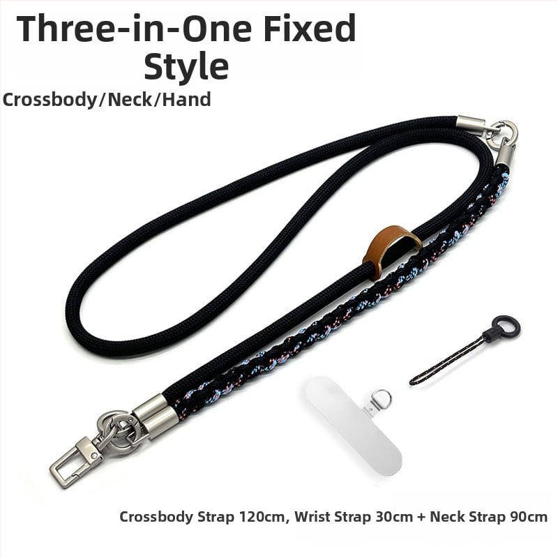 Ланярд за мобилен телефон, ръчно плетено полиестерно въже, кръстосано през тялото дизайн, регулируема дължина за врата, метална катарама, възможност за печат на лого