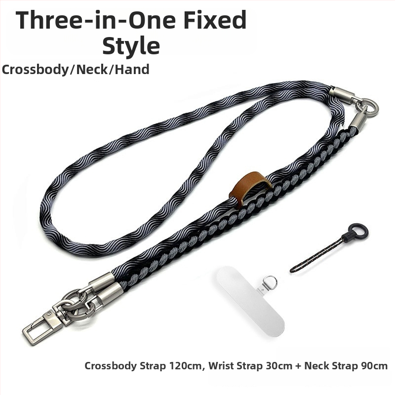 Ланярд за мобилен телефон, ръчно плетено полиестерно въже, кръстосано през тялото дизайн, регулируема дължина за врата, метална катарама, възможност за печат на лого