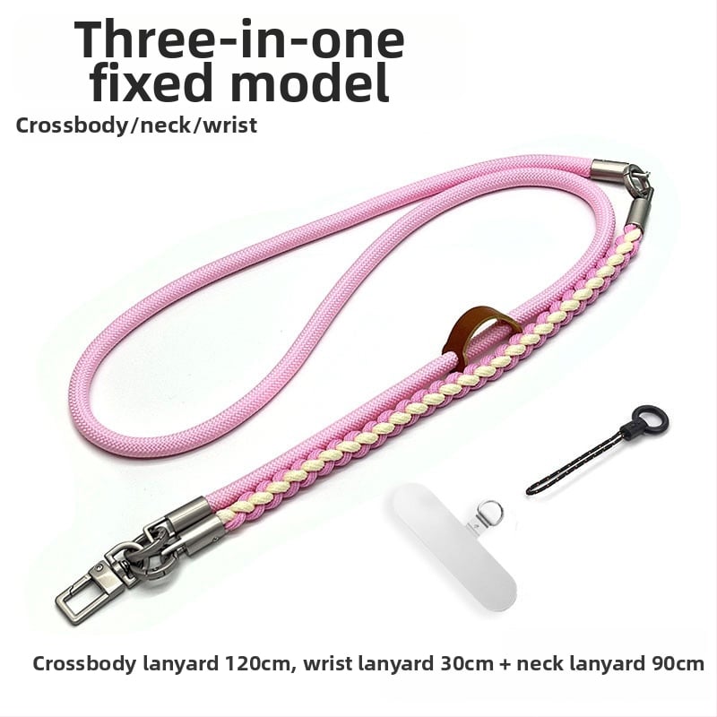 Ланярд за мобилен телефон, ръчно плетено полиестерно въже, кръстосано през тялото дизайн, регулируема дължина за врата, метална катарама, възможност за печат на лого