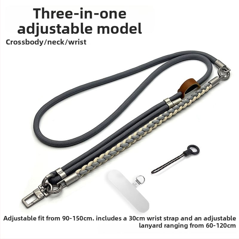 Ланярд за мобилен телефон, ръчно плетено полиестерно въже, кръстосано през тялото дизайн, регулируема дължина за врата, метална катарама, възможност за печат на лого