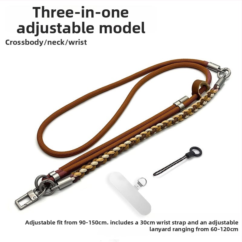 Ланярд за мобилен телефон, ръчно плетено полиестерно въже, кръстосано през тялото дизайн, регулируема дължина за врата, метална катарама, възможност за печат на лого