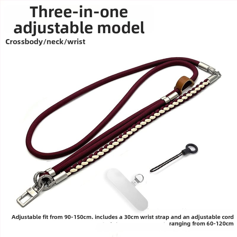 Ланярд за мобилен телефон, ръчно плетено полиестерно въже, кръстосано през тялото дизайн, регулируема дължина за врата, метална катарама, възможност за печат на лого