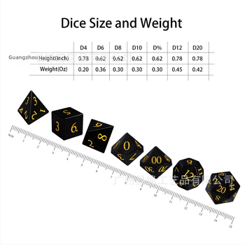 Обсидианови зарове от естествен камък, 7-частен комплект, правоъгълен стил, форма: друга, обработка и персонализация налични, за шах и карти