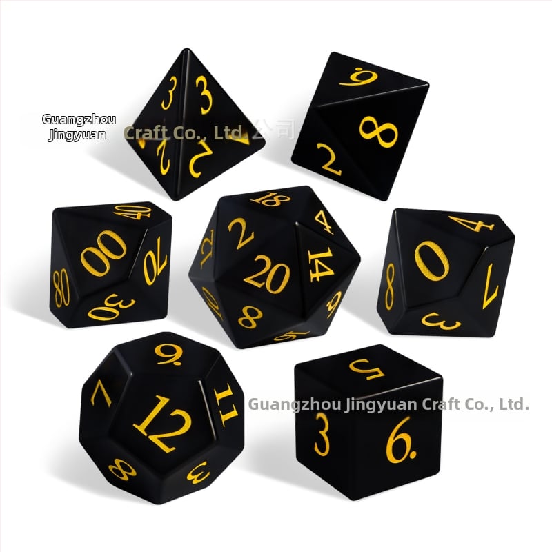 Обсидианови зарове от естествен камък, 7-частен комплект, правоъгълен стил, форма: друга, обработка и персонализация налични, за шах и карти