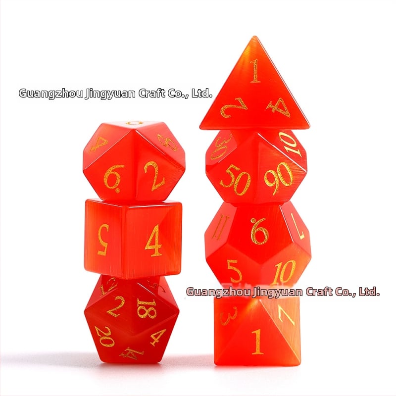Xiping полиедрични зарове с котешко око, 7 части комплект за Dungeons & Dragons, материал: котешко око, произход: Wuzhou, Guangxi