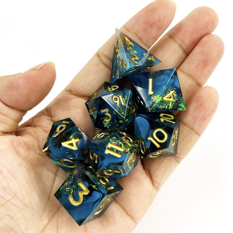 Комплект от 7 зарове от смола за настолни RPG, многостранни, персонализируеми