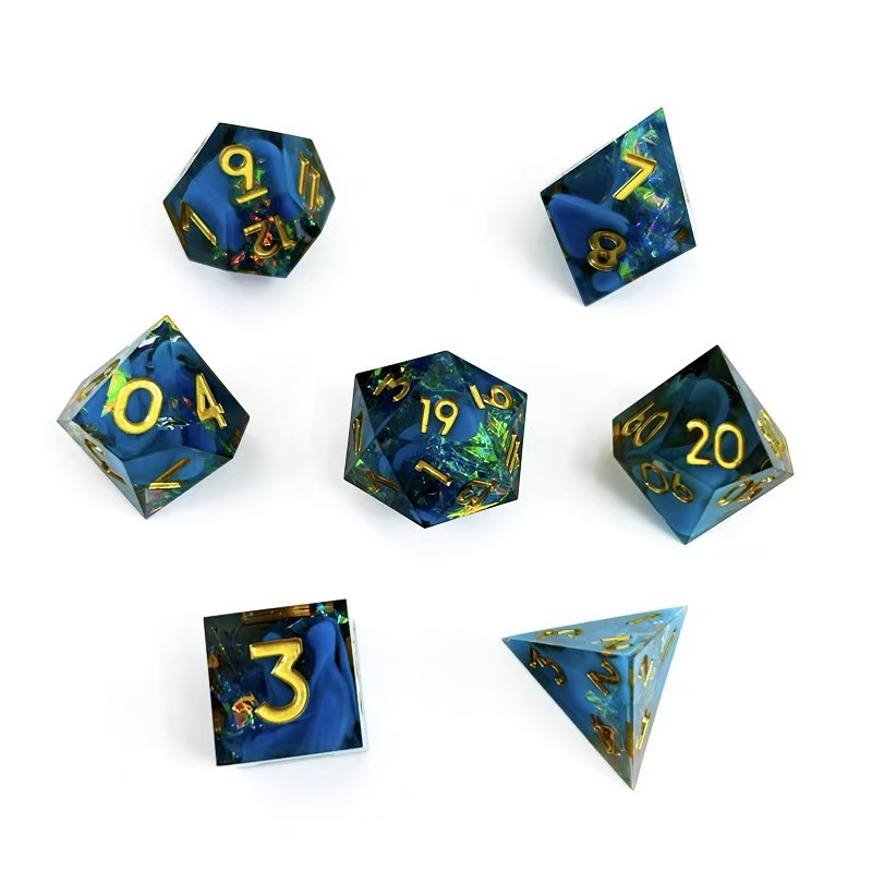 Комплект от 7 зарове от смола за настолни RPG, многостранни, персонализируеми