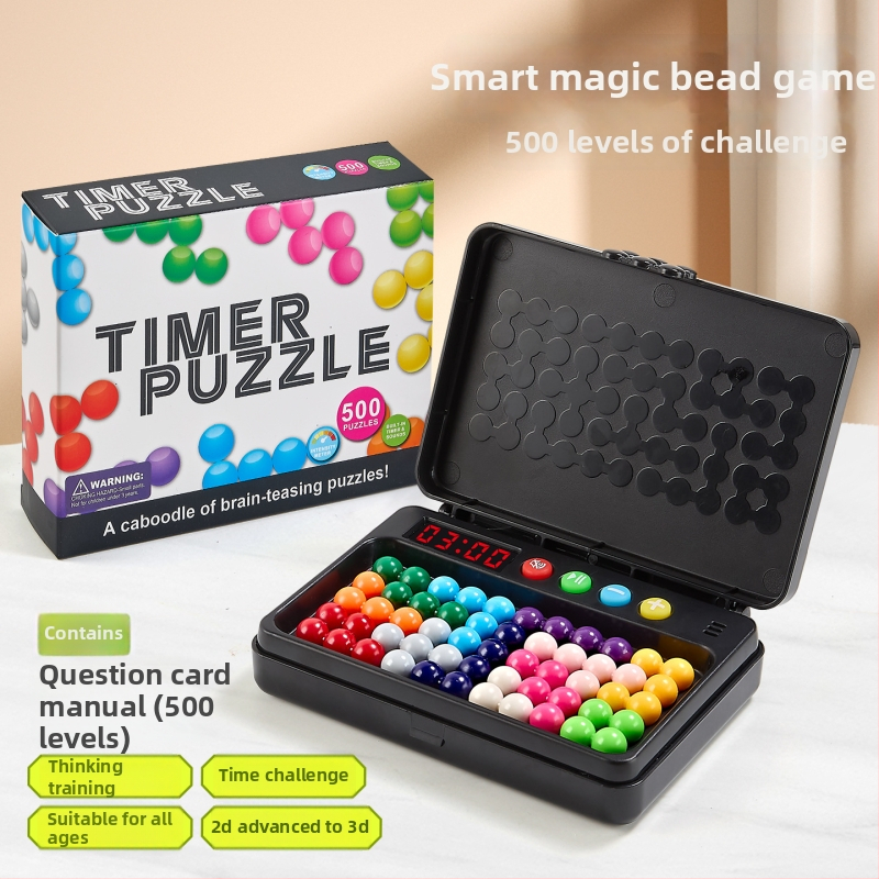 Logická puzzle hra s timerom a pyramídou guličiek pre deti, z plastu; vhodné pre vek 7–14 rokov; farebná krabica; stolová hra s kartami