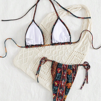 Dviejų dalių maudymosi kostiumėlis su kaklo raišteliu, skaitmeninis spaudas, krūtinės užpildas, be plieno atramos, poliesteris 82% / pamušalas 18%