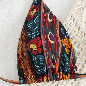 Dviejų dalių maudymosi kostiumėlis su kaklo raišteliu, skaitmeninis spaudas, krūtinės užpildas, be plieno atramos, poliesteris 82% / pamušalas 18%