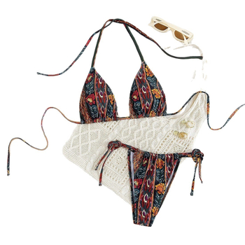 Dviejų dalių maudymosi kostiumėlis su kaklo raišteliu, skaitmeninis spaudas, krūtinės užpildas, be plieno atramos, poliesteris 82% / pamušalas 18%