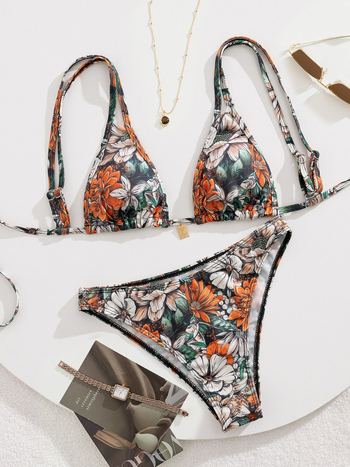 Išspausdintas seksualus bikini kostiumas su krūties pagalvėlėmis, be rankovių, poliesterio audinys su spandekso įdaila