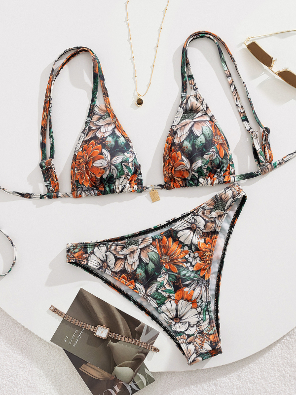 Išspausdintas seksualus bikini kostiumas su krūties pagalvėlėmis, be rankovių, poliesterio audinys su spandekso įdaila