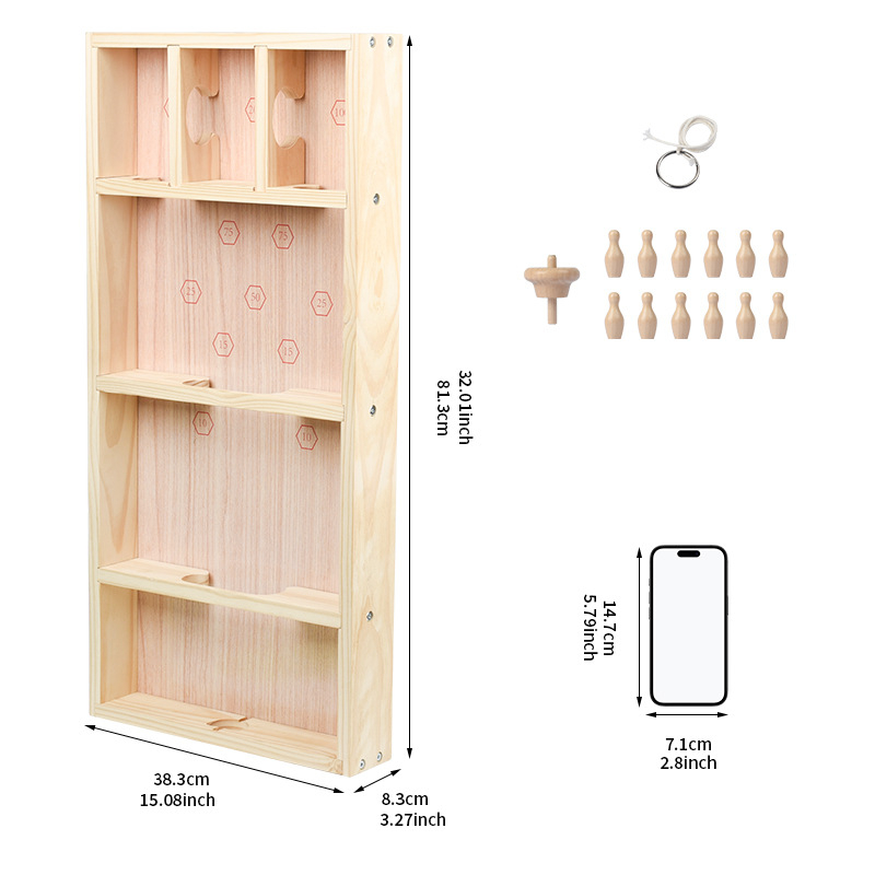 Ξύλινο ρετρό επιτραπέζιο παιχνίδι μπόουλινγκ με στροφή για οικογενειακές γιορτές - υλικό πεύκο, μάρκα DG-464, διαδραστικό, προάγει την επικοινωνία γονέα-παιδιού