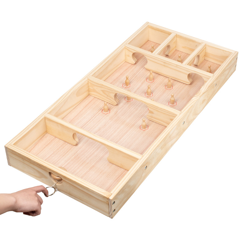 Ξύλινο ρετρό επιτραπέζιο παιχνίδι μπόουλινγκ με στροφή για οικογενειακές γιορτές - υλικό πεύκο, μάρκα DG-464, διαδραστικό, προάγει την επικοινωνία γονέα-παιδιού