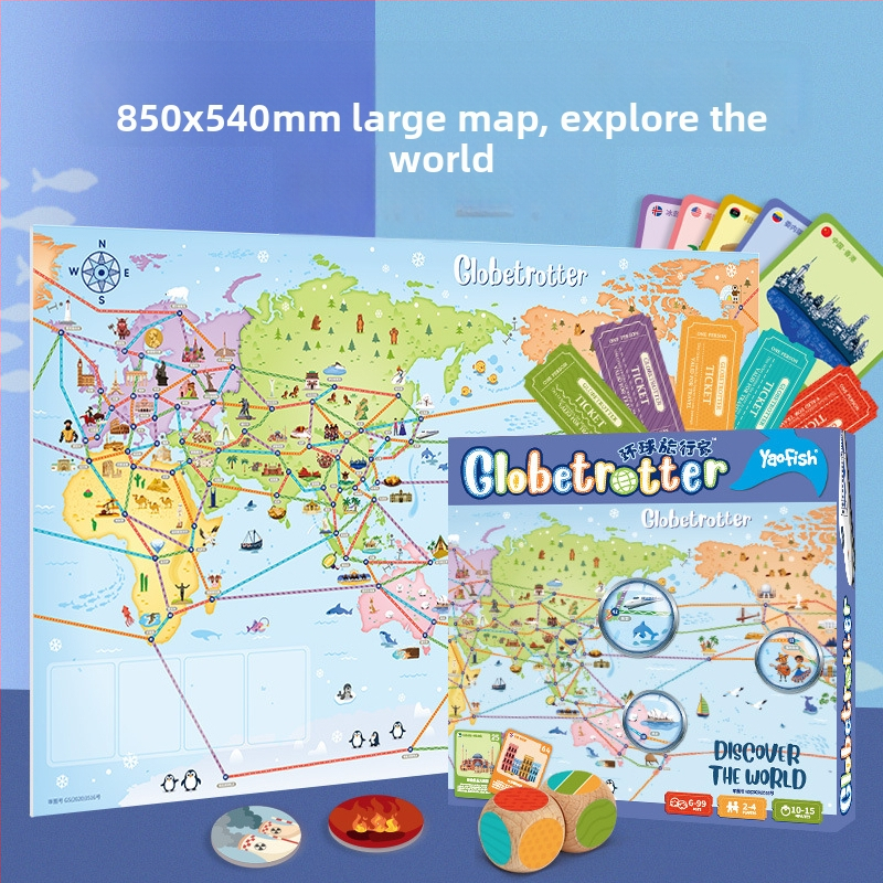 Yaofish Edukativna društvena igra geografske svijeta – kartaški puzzle, za intelektualni razvoj i interaktivno učenje, šarena kutija, uzrast 7–14 i 15–35.