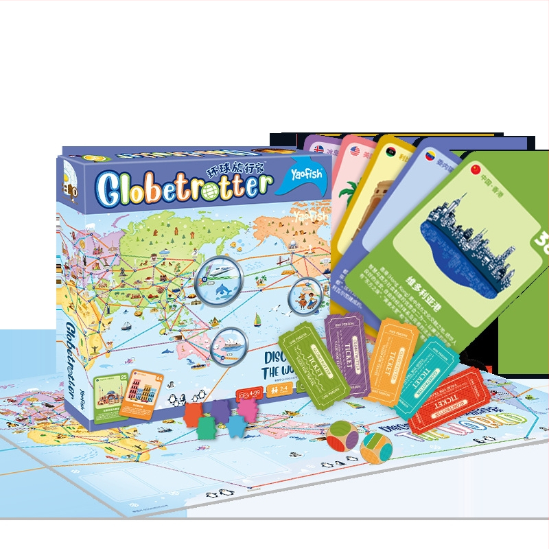 Yaofish Edukativna društvena igra geografske svijeta – kartaški puzzle, za intelektualni razvoj i interaktivno učenje, šarena kutija, uzrast 7–14 i 15–35.