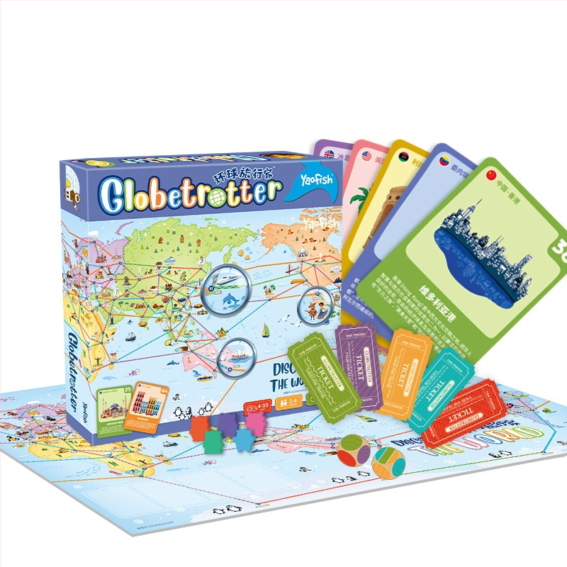 Yaofish Edukativna društvena igra geografske svijeta – kartaški puzzle, za intelektualni razvoj i interaktivno učenje, šarena kutija, uzrast 7–14 i 15–35.