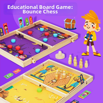 12-in-1 Asztali sakk és rejtvényjáték – fa, családbarát, 4–6 éveseknek, elősegíti a szülő–gyermek interakciót