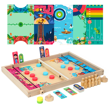 12-in-1 Asztali sakk és rejtvényjáték – fa, családbarát, 4–6 éveseknek, elősegíti a szülő–gyermek interakciót