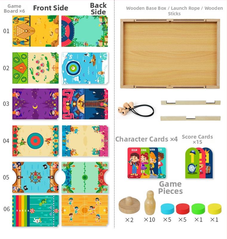 12-in-1 Asztali sakk és rejtvényjáték – fa, családbarát, 4–6 éveseknek, elősegíti a szülő–gyermek interakciót