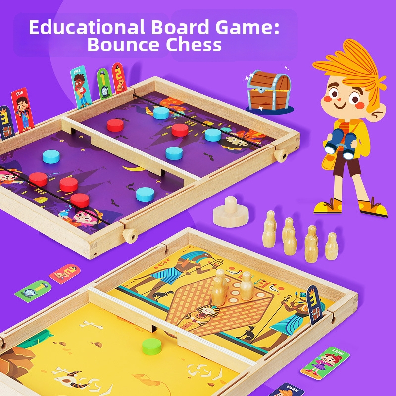 12-in-1 Asztali sakk és rejtvényjáték – fa, családbarát, 4–6 éveseknek, elősegíti a szülő–gyermek interakciót