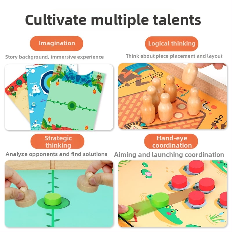 12-in-1 Asztali sakk és rejtvényjáték – fa, családbarát, 4–6 éveseknek, elősegíti a szülő–gyermek interakciót