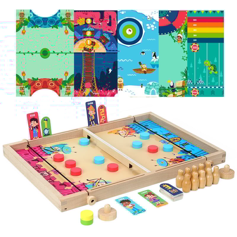 12-in-1 Asztali sakk és rejtvényjáték – fa, családbarát, 4–6 éveseknek, elősegíti a szülő–gyermek interakciót