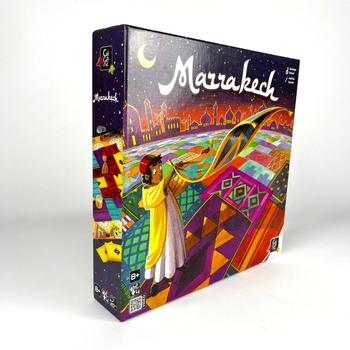 Marrakech: kártyás társasjáték – családi stratégia 2–4 játékos számára; anyag: papír; csomagolás: bliszter; korosztályok 4–6, 7–14 és 15–35.