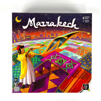 Marrakech: kártyás társasjáték – családi stratégia 2–4 játékos számára; anyag: papír; csomagolás: bliszter; korosztályok 4–6, 7–14 és 15–35.